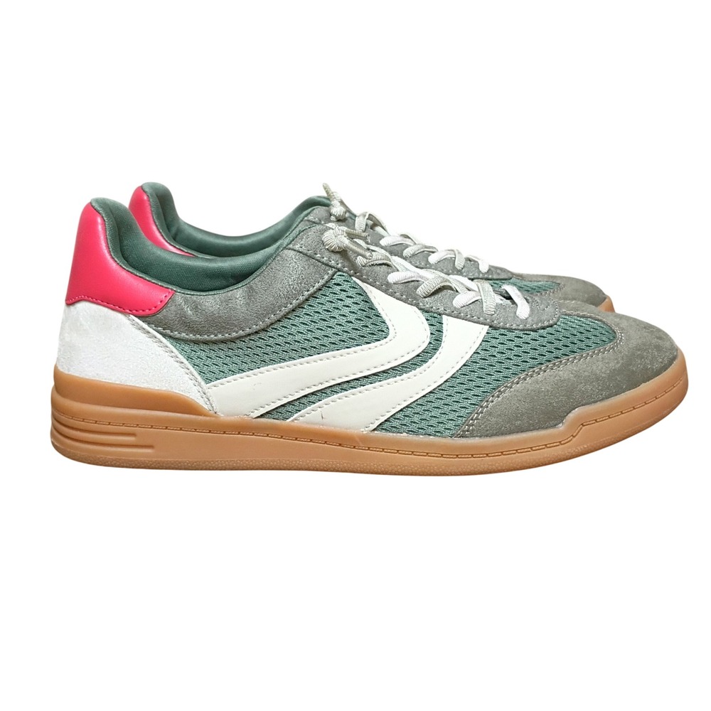 NEW Madden NYC Womens Low Sneaker Green Mesh Suede Gum Sole Size 11